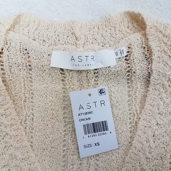 NEW ASTR XS Faux Wrap V-neck Pointelle Knit Pullover Sweater in Beige Cream - Picture 7 of 10